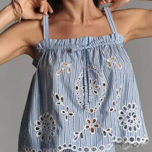 Anthropologie Maeve Blue and White Striped Top